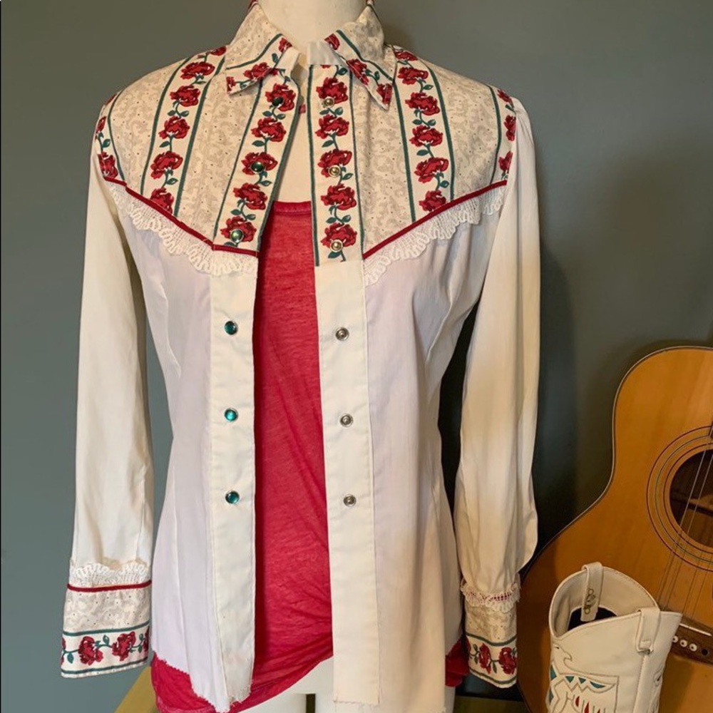 Vintage Button Down Western Blouse Women Sz Small